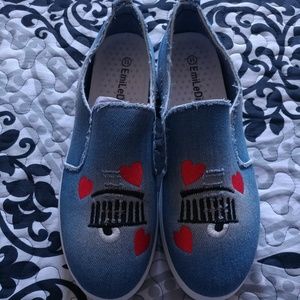 Light Blue Denim Heart Slip-On Sneakers